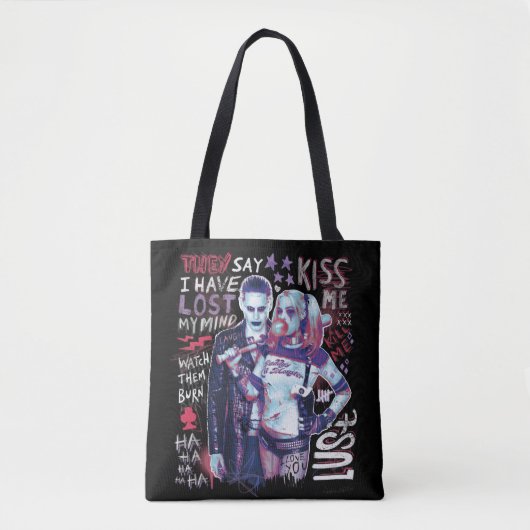 Suicide Squad | Joker & Harley Typografie Foto Tote Bag (Voorkant)