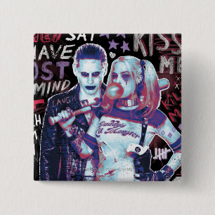 Suicide Squad Joker & Harley Typografie Foto Vierkante Button 5,1 Cm