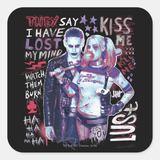 Suicide Squad | Joker & Harley Typografie Foto Vierkante Sticker (Voorkant)