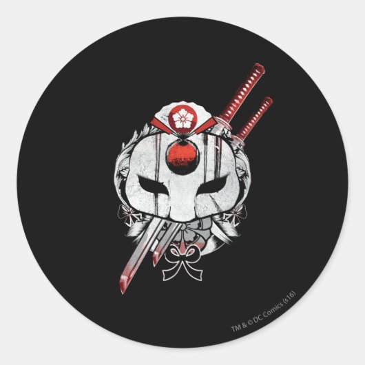 Suicide Squad | Katana Mask & Swords Tattoo Art Ronde Sticker (Voorkant)