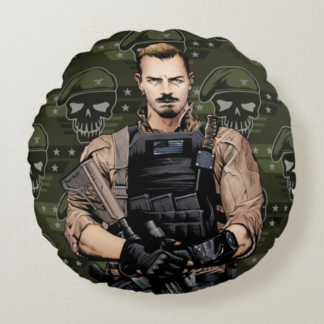 Suicide Squad | Rick Flag Comic Book Art Rond Kussen (Voorkant)