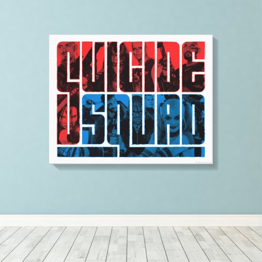 Suicide Squad | Rode en blauwe Logo Canvas Afdruk (Insitu (Houten vloer))