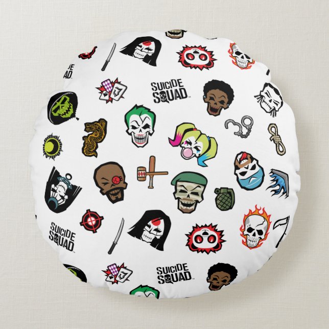 Suicide Squad | Suicide Squad Emoji Pattern Rond Kussen (Voorkant)