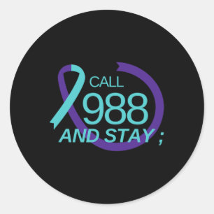 Suïcidepreventie 988 Suïcidepreventie Depressi Ronde Sticker