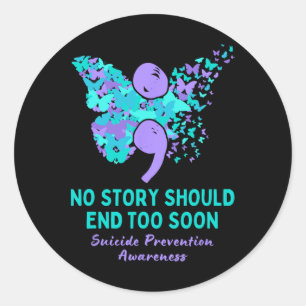 Suïcidepreventie Awareness Semicolon Blauwgroen Pa Ronde Sticker