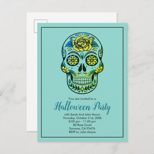 Suiker Aqua Blue Halloween Party Uitnodiging Briefkaart (Voorkant / Achterkant)