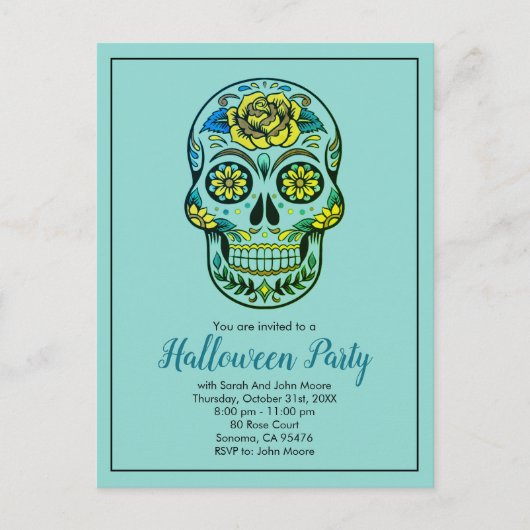 Suiker Aqua Blue Halloween Party Uitnodiging Briefkaart (Voorkant)