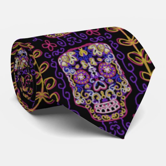 Suiker Art Skull Pattern Stropdas (Opgerold)