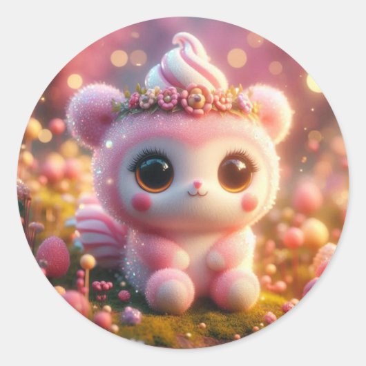 Suiker Beer met Ice Cream Hair Ronde Sticker (Voorkant)