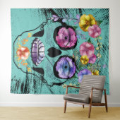 Suiker Blauwgroen Vrouw van de schedel Wandkleed (In Situ (horizontaal))