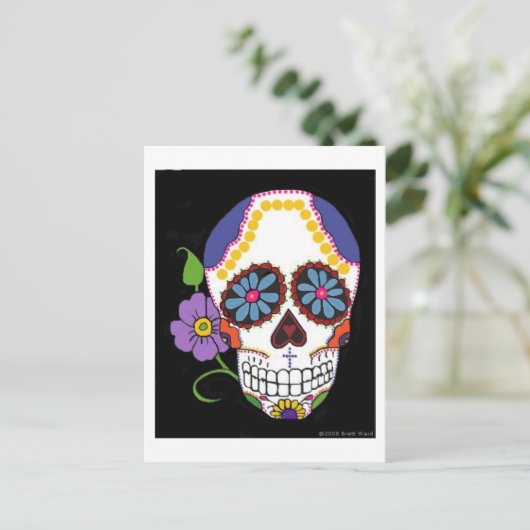 Suiker Briefkaart schedel (Staand voorkant)