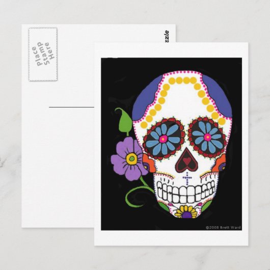 Suiker Briefkaart schedel (Voorkant / Achterkant)