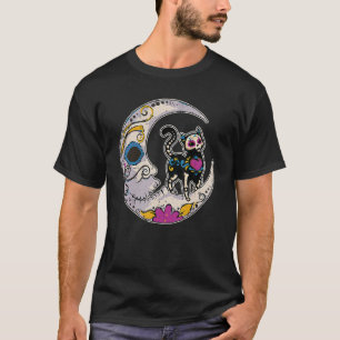 Suiker Cat Moon Dia de Los Muertos Mexican Da T-shirt