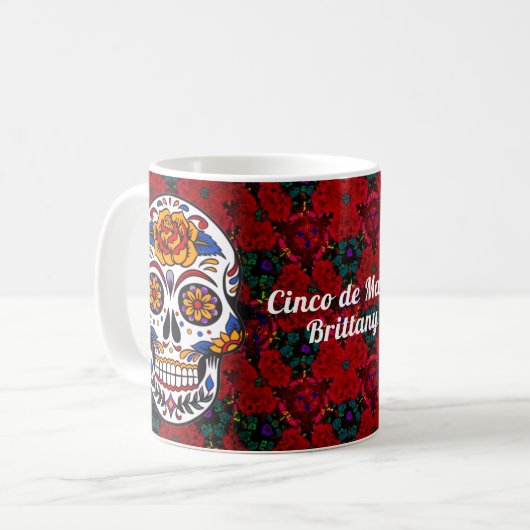 Suiker Cinco de Mayo Red Floral Koffiemok (Voorkant links)