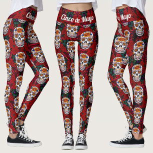 Suiker Cinco de Mayo Red Floral Leggings