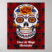 Suiker Cinco de Mayo Red Floral Name Large Poster (Voorkant)