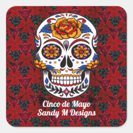 Suiker Cinco de Mayo Red Floral Vierkante Sticker