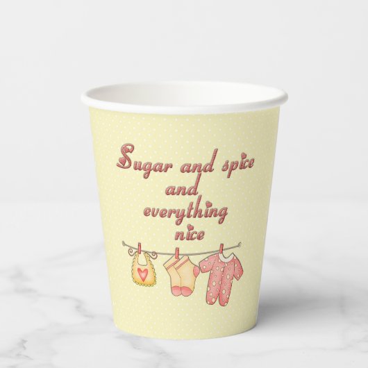 Suiker en Kruiden Geel en Roze Baby Shower Papieren Bekers (Achterkant)