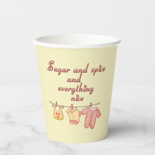 Suiker en Kruiden Geel en Roze Baby Shower Papieren Bekers (Voorkant)