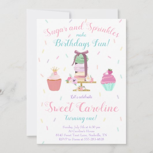 Suiker en prinkles Sweet Treat Birthday Kaart (Voorkant)