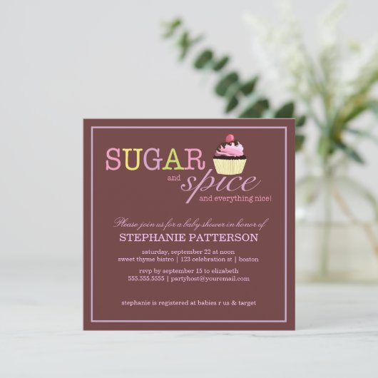 Suiker en specerij Het is een Girl Baby shower Inv Kaart (Staand voorkant)