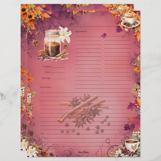 Suiker en specerij Volledige Pagina Recept (Voorkant / Achterkant)