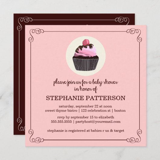 Suiker en specerijen Cupcake Girl Baby shower Invi Kaart (Voorkant / Achterkant)