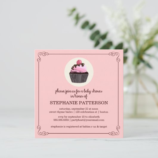 Suiker en specerijen Cupcake Girl Baby shower Invi Kaart (Staand voorkant)