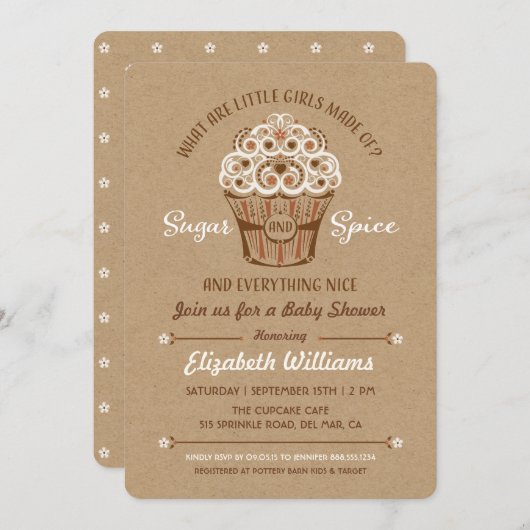Suiker en specerijen — Uitnodiging tot Baby shower (Voorkant / Achterkant)