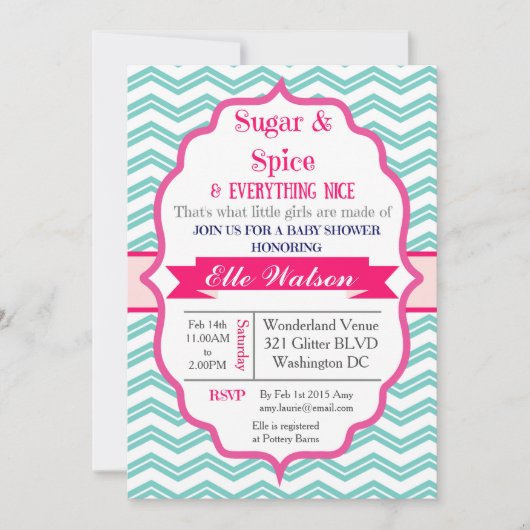 Suiker- en specerijroze baby-douches kaart (Voorkant)