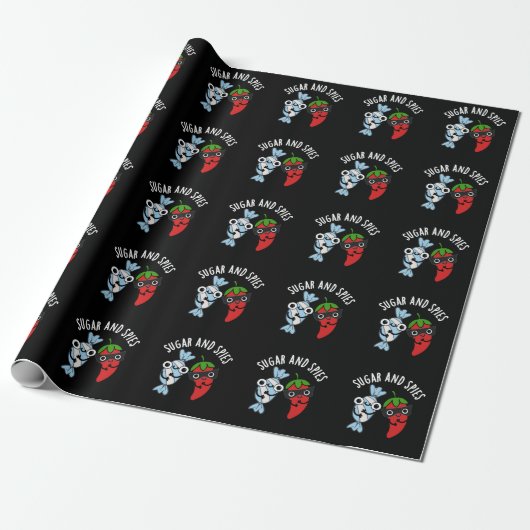 Suiker en spies Funny Food Pun Dark BG Cadeaupapier (Uitgerold)