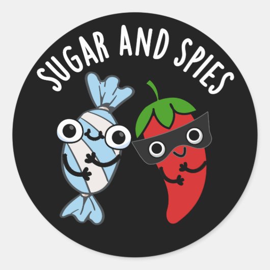 Suiker en spies Funny Food Pun Dark BG Ronde Sticker (Voorkant)