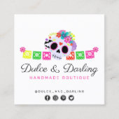 Suiker Floral Calavera Papel Picado Boutique Vierkante Visitekaartje (Voorkant)