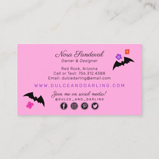 Suiker Floral Calavera Papel Picado Boutique Visitekaartje (Achterkant)