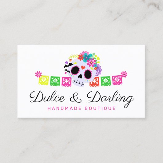 Suiker Floral Calavera Papel Picado Boutique Visitekaartje (Voorkant)