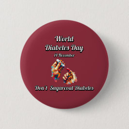 Suiker geen diabetes. Werelddiabetesdag. Ronde Button 5,7 Cm