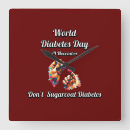 Suiker geen diabetes. Werelddiabetesdag. Vierkante Klok