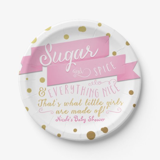 Suiker & Kruiden & Alles Leuk Baby Shower Borden Papieren Bordje (Voorkant)