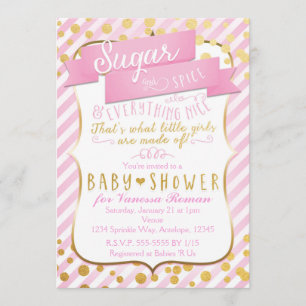Suiker & Kruiden Roze & Gouden Babyshower Uitnodig Kaart