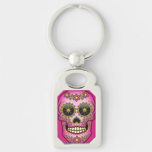 Suiker magenta Floral Sleutelhanger (Voorkant)