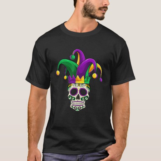 Suiker Mardi Gras, Jester Costume Mannen Vrouwen T-shirt (Voorkant)