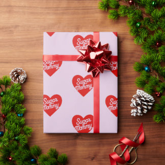 Suiker Moeder Grappige Roze Harten Typografie Cadeaupapier