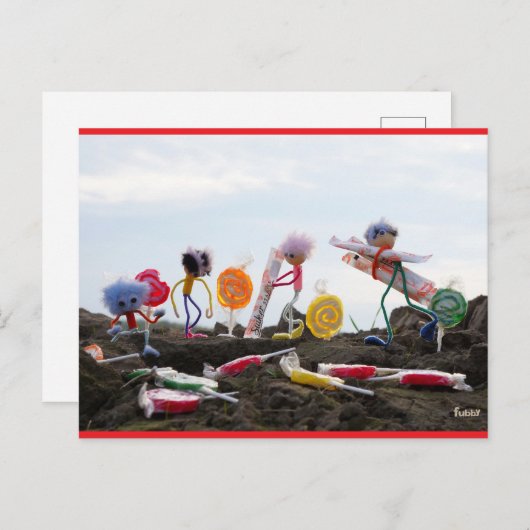 Suiker oogstende Fubby's. Briefkaart (Voorkant / Achterkant)