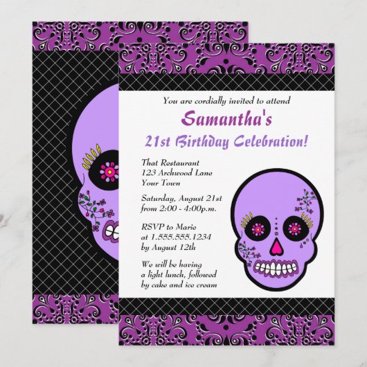 Suiker Paars en zwarte verjaardag uitnodigen Kaart (Voorkant / Achterkant)