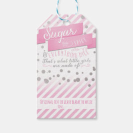 Suiker & Peper Pink & Zilver Baby Shower Cadeaubij Cadeaulabel