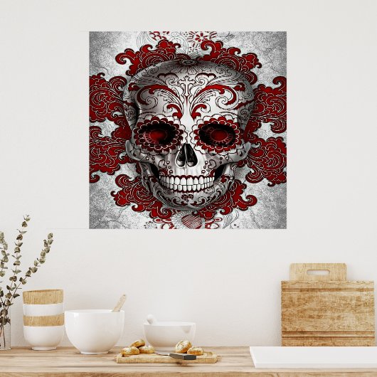 Suiker Poster van de schedel in rood (Keuken)