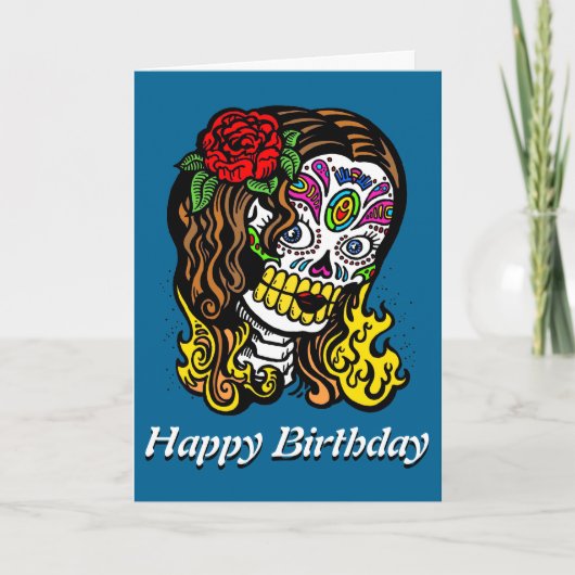 Suiker Roos van de schedel in haar Kaart (Voorkant)