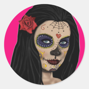 Suiker roze dag van de dood ronde sticker