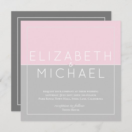 Suiker Roze Grijs Moderne Trouw Uitnodiging (Voorkant / Achterkant)