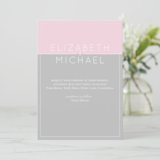 Suiker Roze Grijs Moderne Trouw Uitnodiging (Staand voorkant)